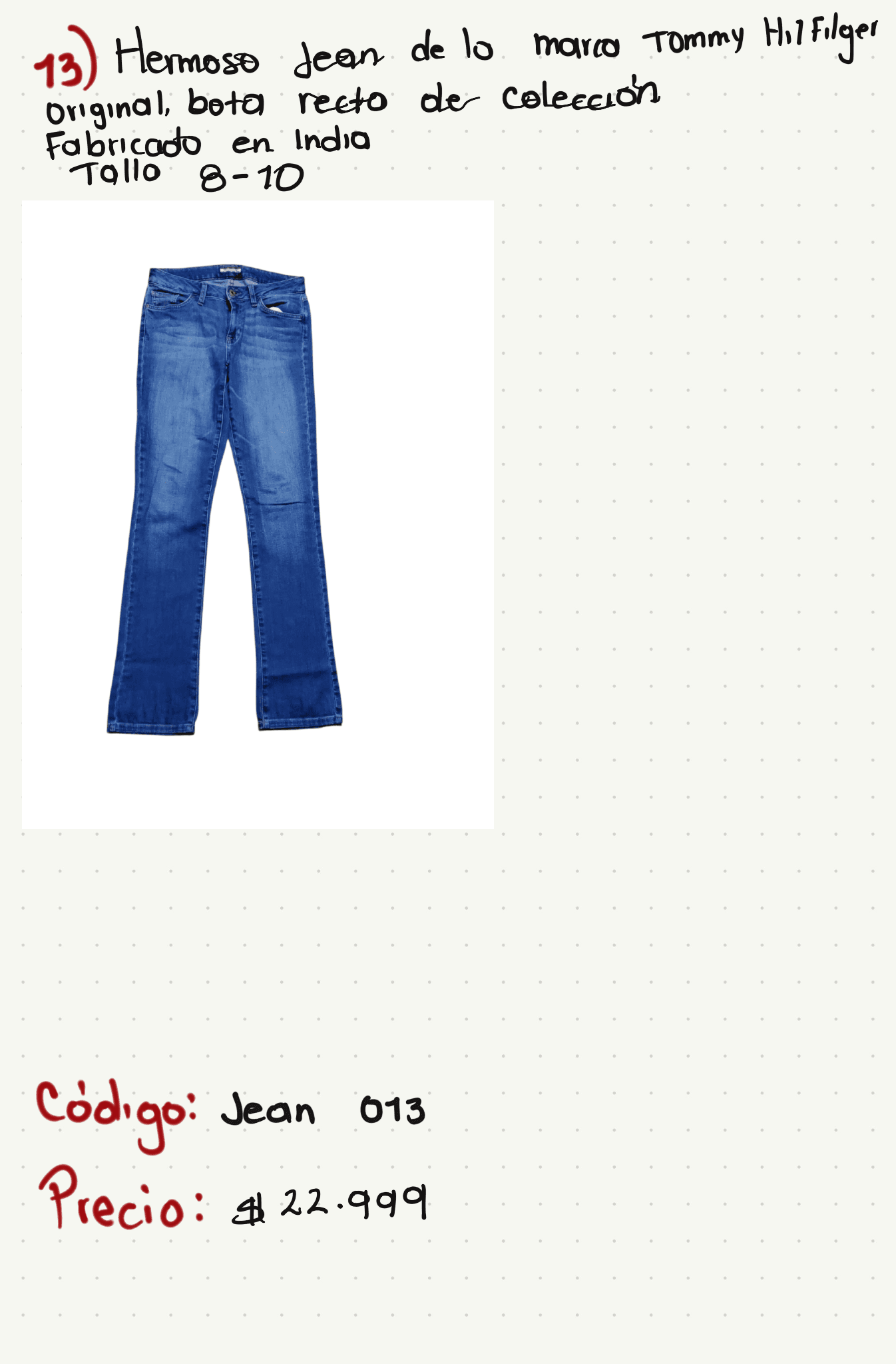 Hermoso jean de la marca Tommy Hilfiger original, bota recta de colección