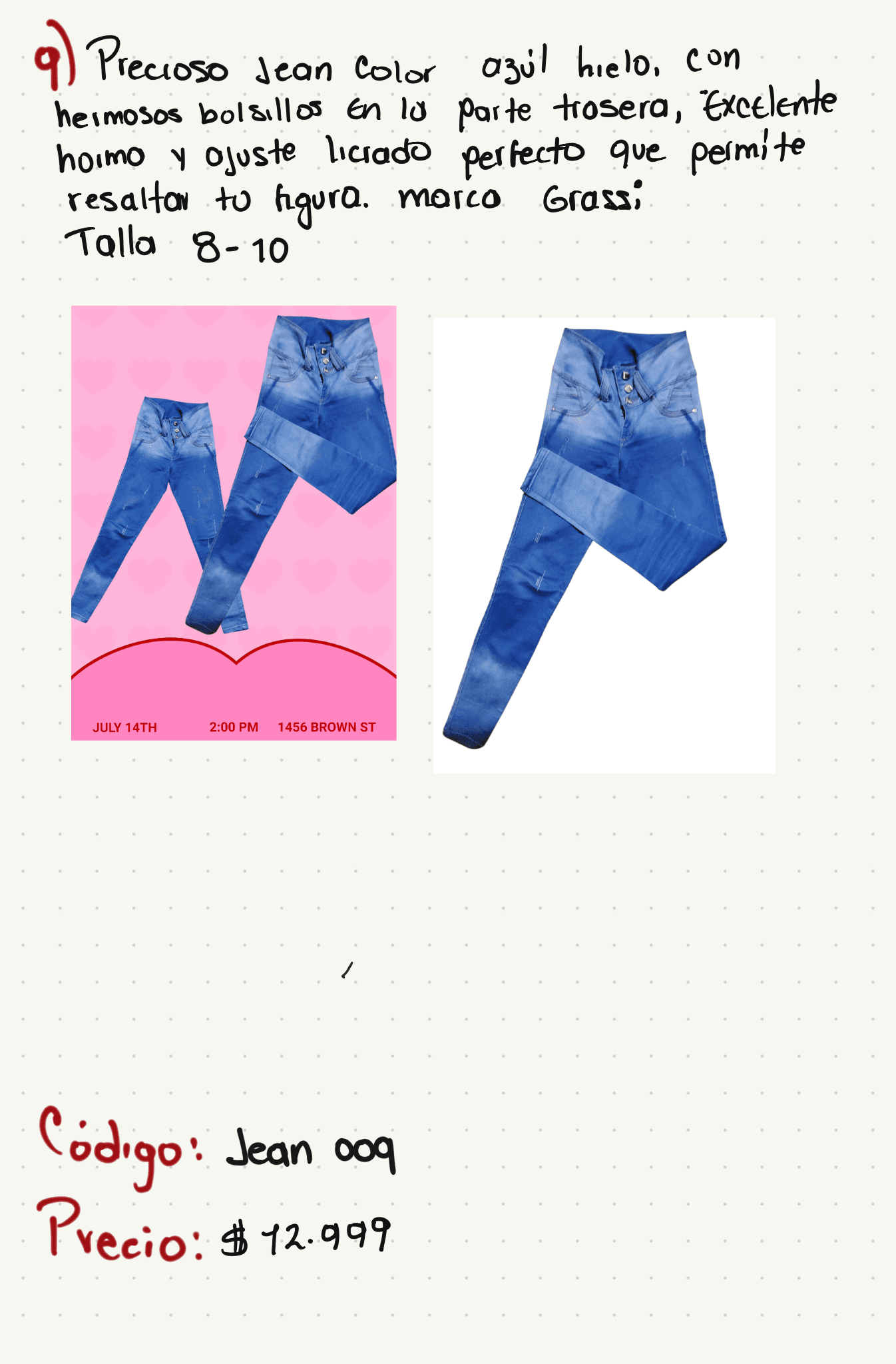 Precioso Jean color azul hielo, con hermosos bolsillos en la parte trasera, excelente horma y ajuste licrado perfecto - Marca Grassi