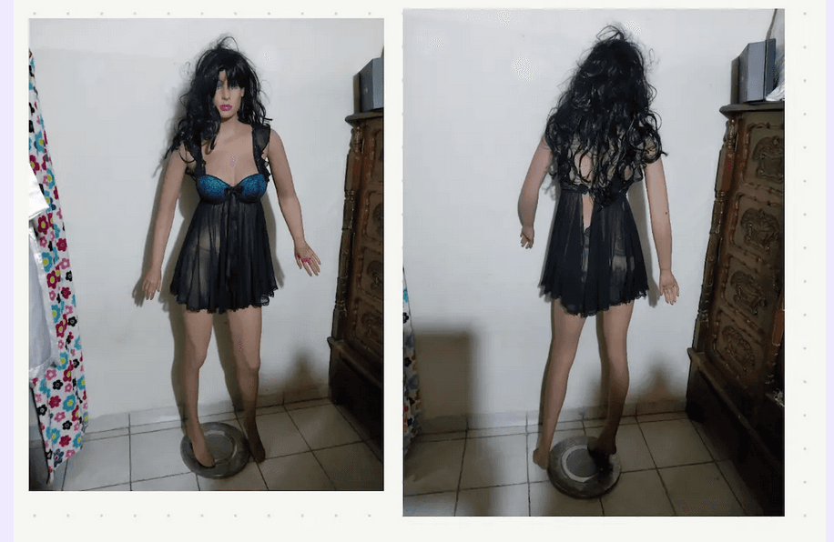 Baby doll negro con copa azul preformada, sexy, fino y elegante