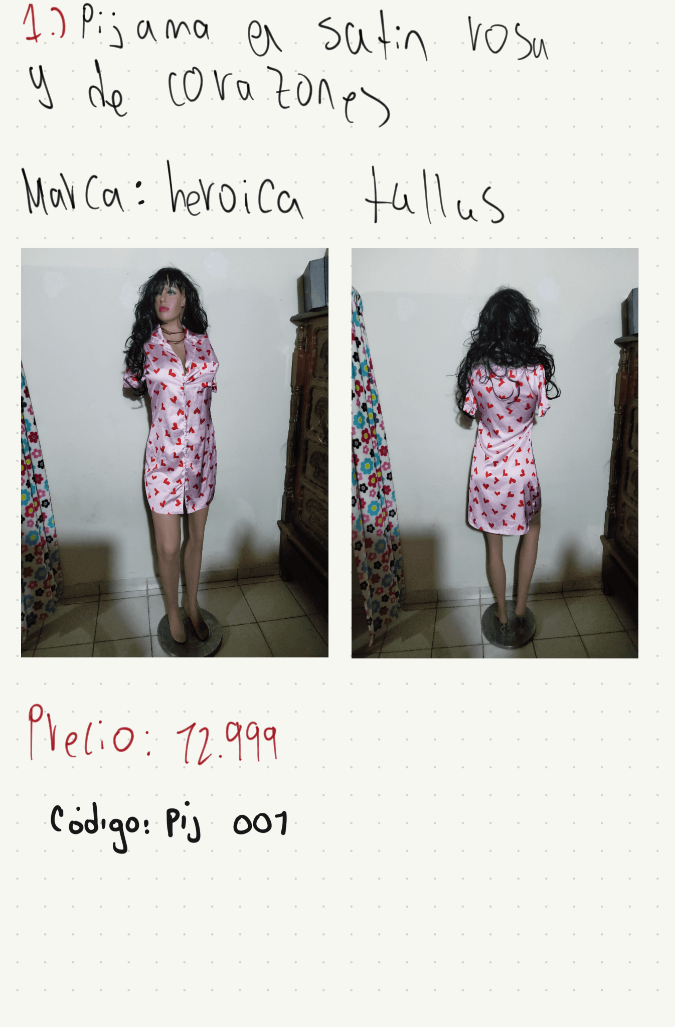 Pijama en satin rosa y de corazones — foto 1